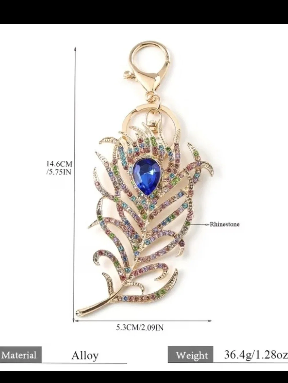 Beautiful Peacock Feather Bag Charm/ Keychain NEW